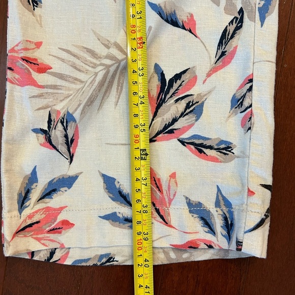 Briggs tropical floral print wide leg Linen blend pants pockets beige tan size S - Picture 7 of 10